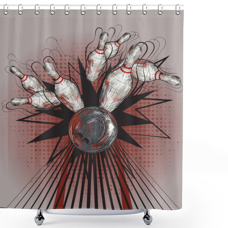 Personality  Bowling Ball Crashing Into The Pins Shower Curtains