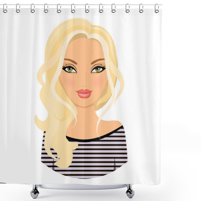 Personality  The Girl Is Lovely. Avatar. Blonde Hair.Cartoon. Icon. Stock Vector Shower Curtains