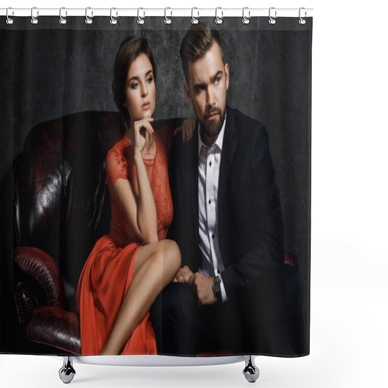 Personality  Attractive Young Couple Is Sitting On The Leather Sofa Shower Curtains