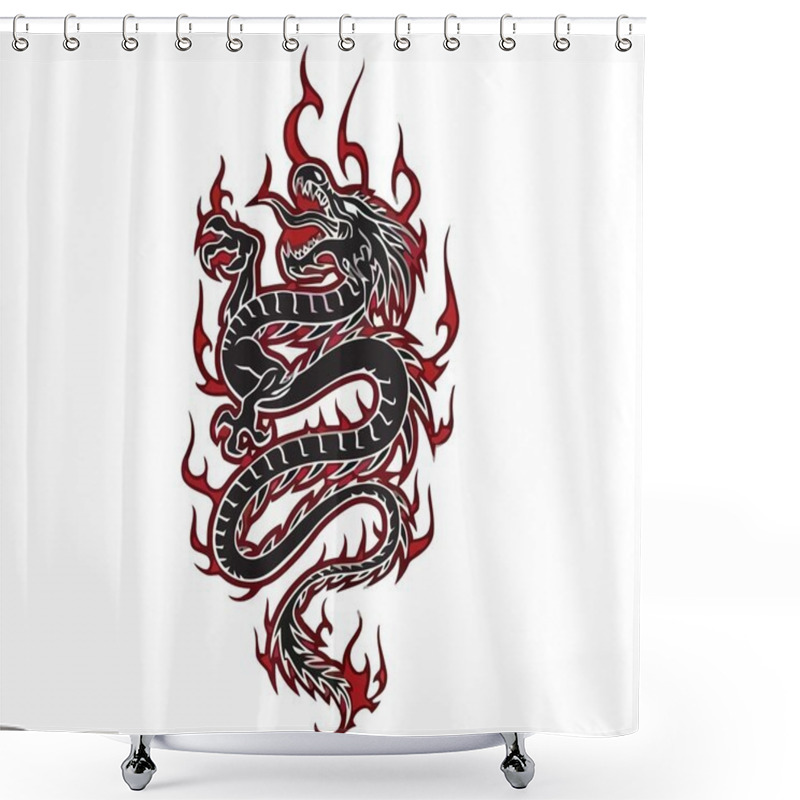 Personality  Fiery Dragon Tribal, Vector Shower Curtains