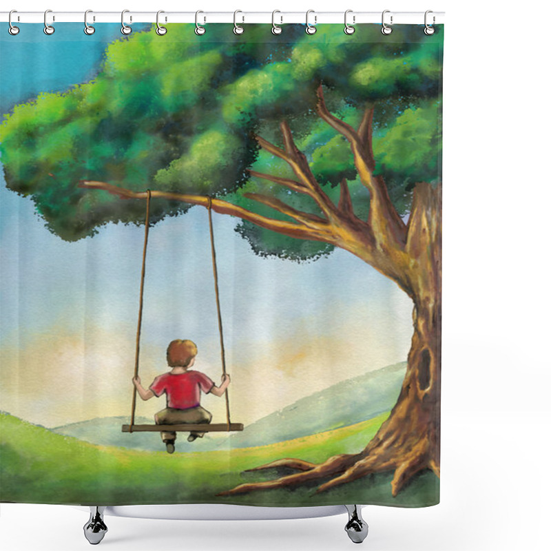 Personality  Kid On A Swing Shower Curtains