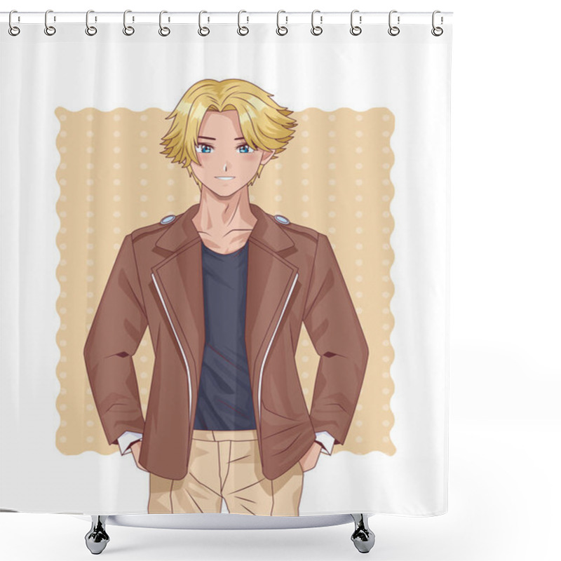 Personality  Young Blond Boy Hentai Style Character Shower Curtains