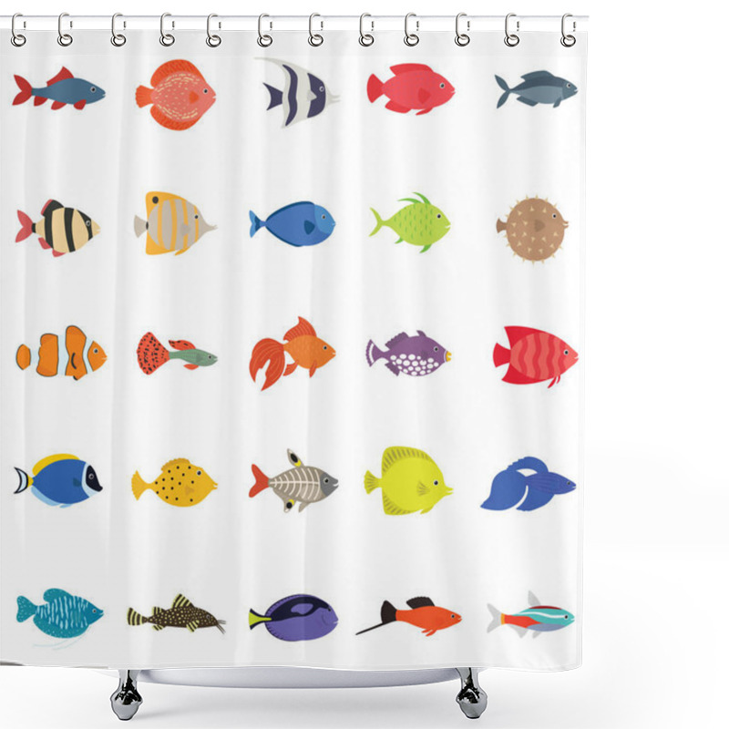 Personality  Cute Fish Vector Illustration Icons Set. Tropical Fish, Sea Fish, Aquarium Fish Shower Curtains