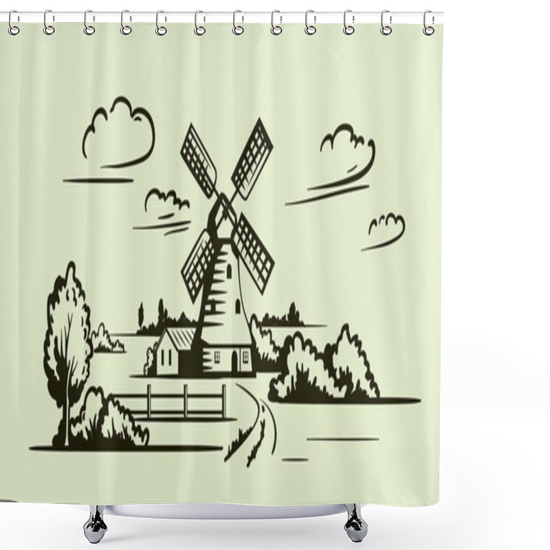 Personality  Windmill, Village Houses And Farmland Shower Curtains