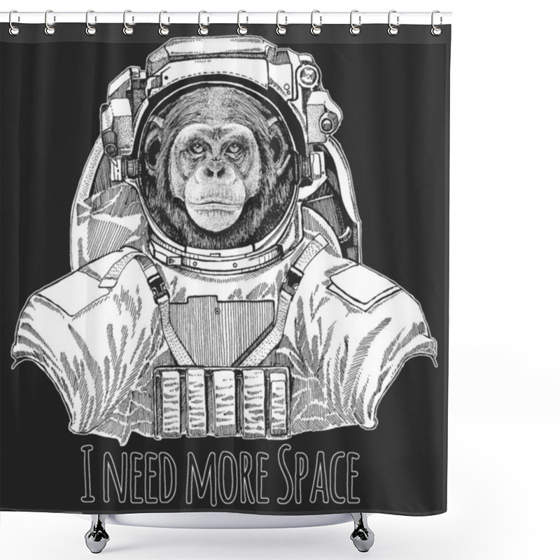 Personality  Chimpanzee, Portrait. Wild Animal Wearing Space Suit. Monkey Face. Ape Head. Shower Curtains