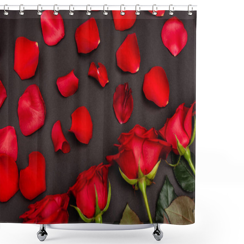 Personality  Top View Of Rose Petals Isolated On Black Shower Curtains