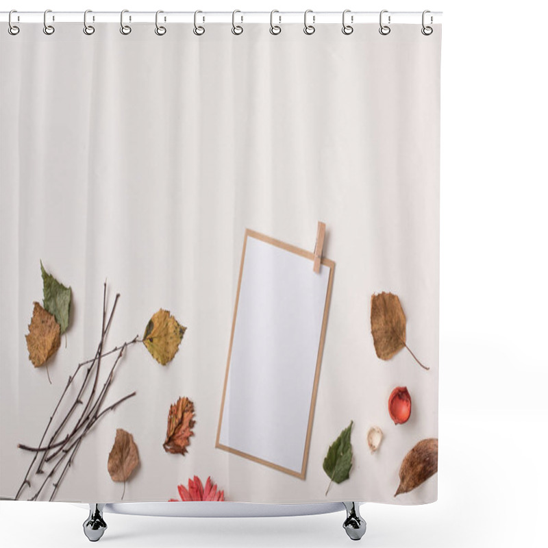 Personality  Paper Card Mock Up And Autumn Dry Autumn Leaves Shower Curtains