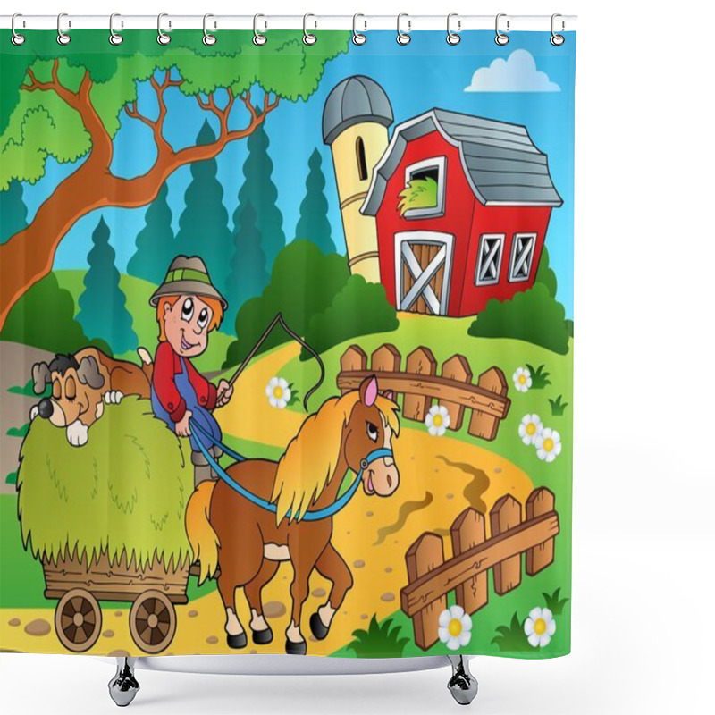 Personality  Farm Theme With Red Barn 8 Shower Curtains