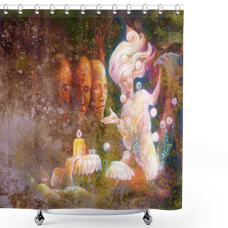 Personality  Magical Radiant Fairy Spirit In Forest Dwelling With Sacred Tree Shower Curtains