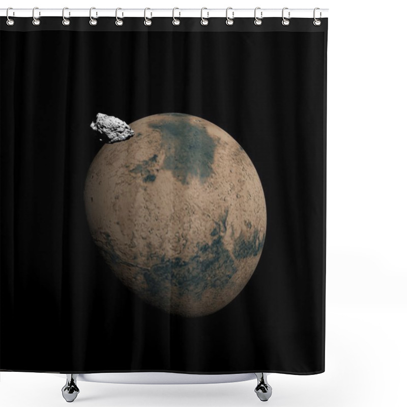 Personality  Mars Planet And Deimos Satellite - 3D Render Shower Curtains