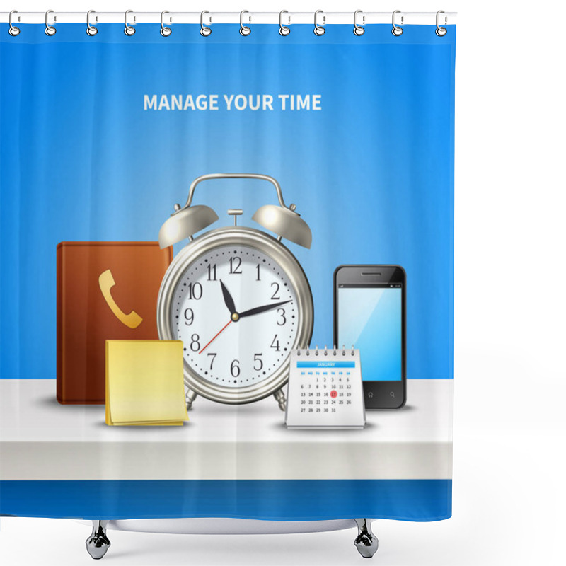 Personality  Time Management Realistic Composition Shower Curtains