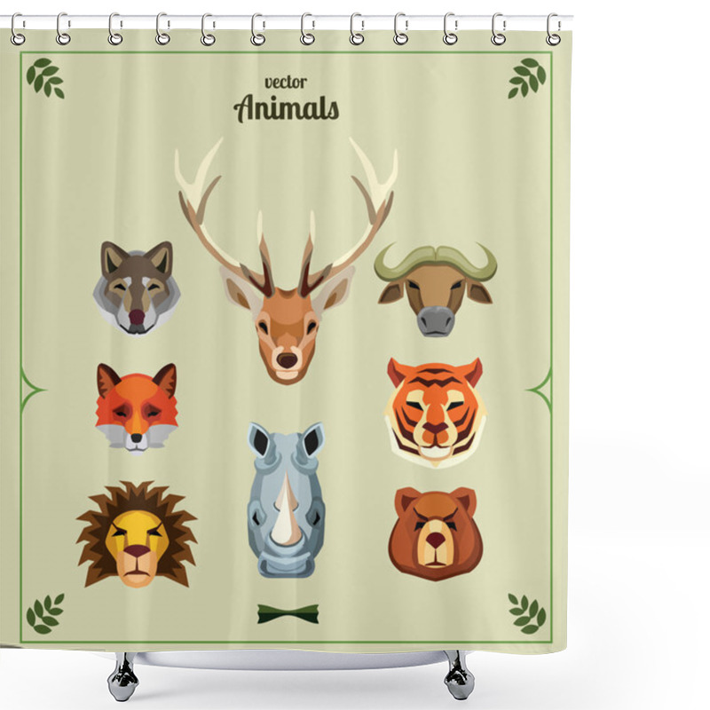 Personality  Set Of Animal Heads. Vector Illustration. Shower Curtains