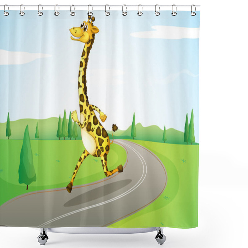 Personality  A Giraffe Running Along The Road Shower Curtains