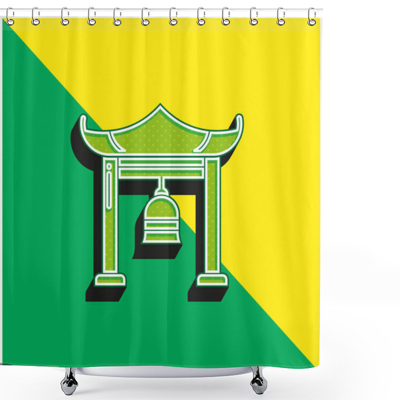 Personality  Bell Green And Yellow Modern 3d Vector Icon Logo Shower Curtains