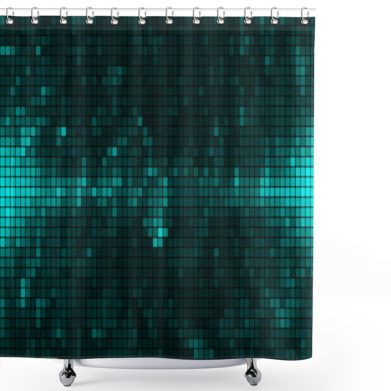 Personality  Turquoise Mosaic Tile Background In Technology Concept. Abstract Turquoise LED Squares. Green Pixel Grid Background. Vector Illustration Shower Curtains