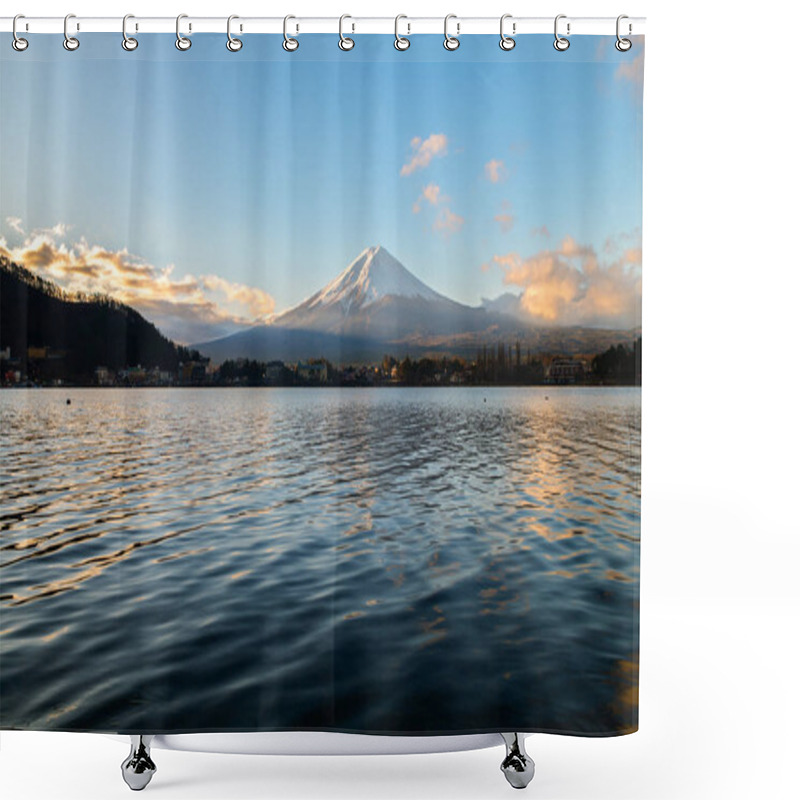 Personality  Landscape Of Fuji Mountain At Lake Kawaguchiko. Iconic And Symbolic Mountain Of Japan. Scenic Sunrise Of Fujisan At Morning Time, Kawaguchiko, Yamanashi, Japan Shower Curtains