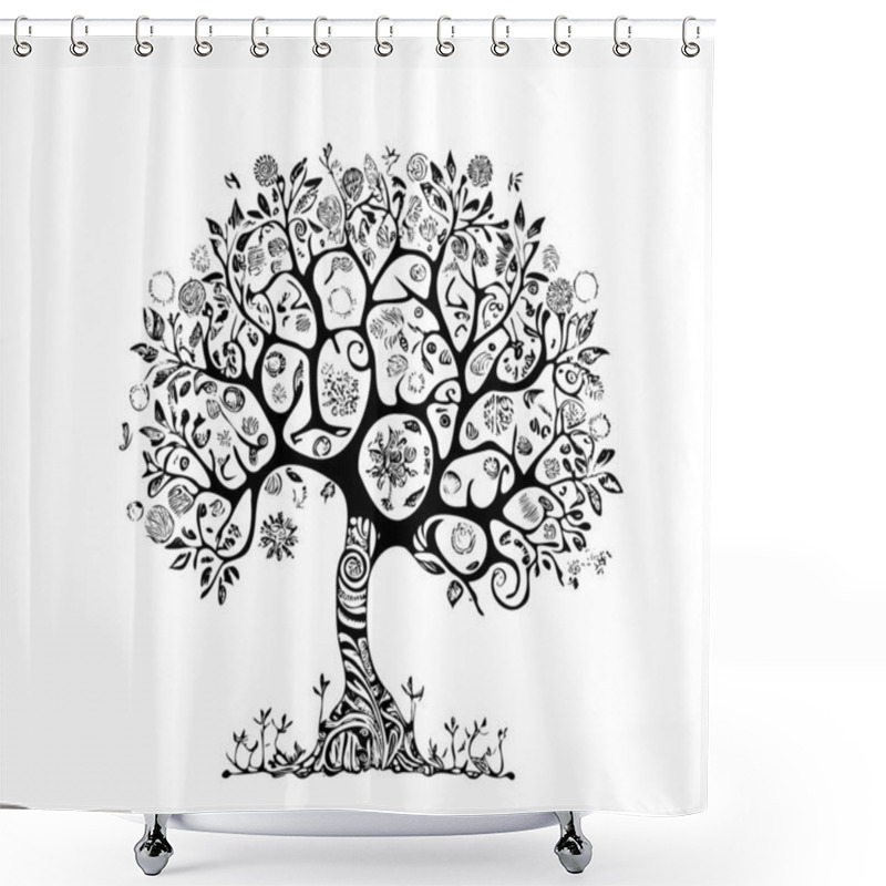 Personality  Tree Of Life Hand Drawn Sketch In Doodle Style Vector Illustration. Shower Curtains