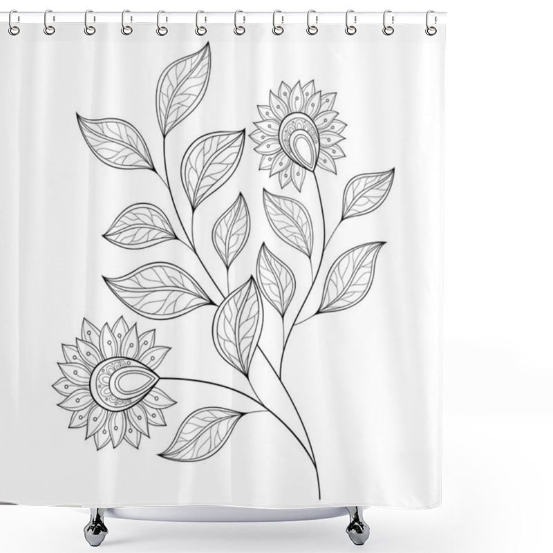 Personality  Beautiful Monochrome Contour Flower Shower Curtains