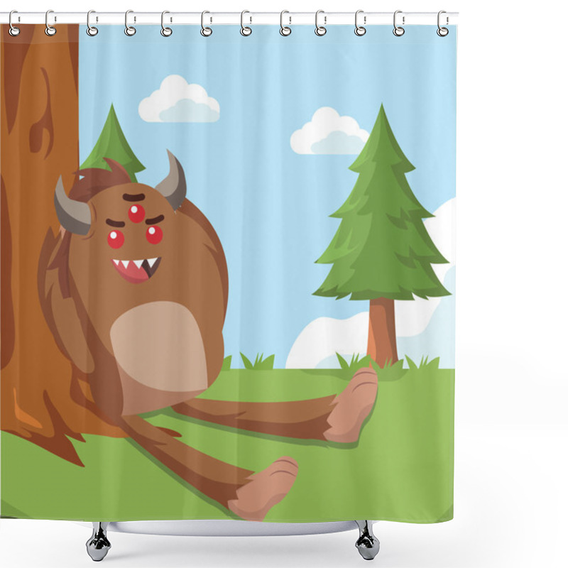 Personality  Bigfoot Relaxing On Tree Vector Illustration Design Shower Curtains