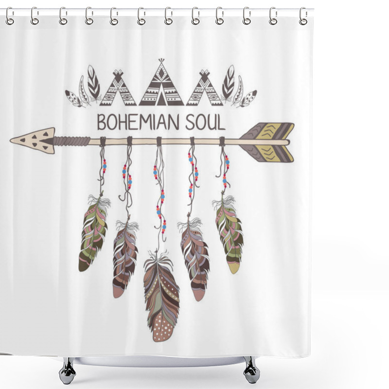 Personality  Hand Drawn Boho Style Design With Arrow And Feathers. Shower Curtains