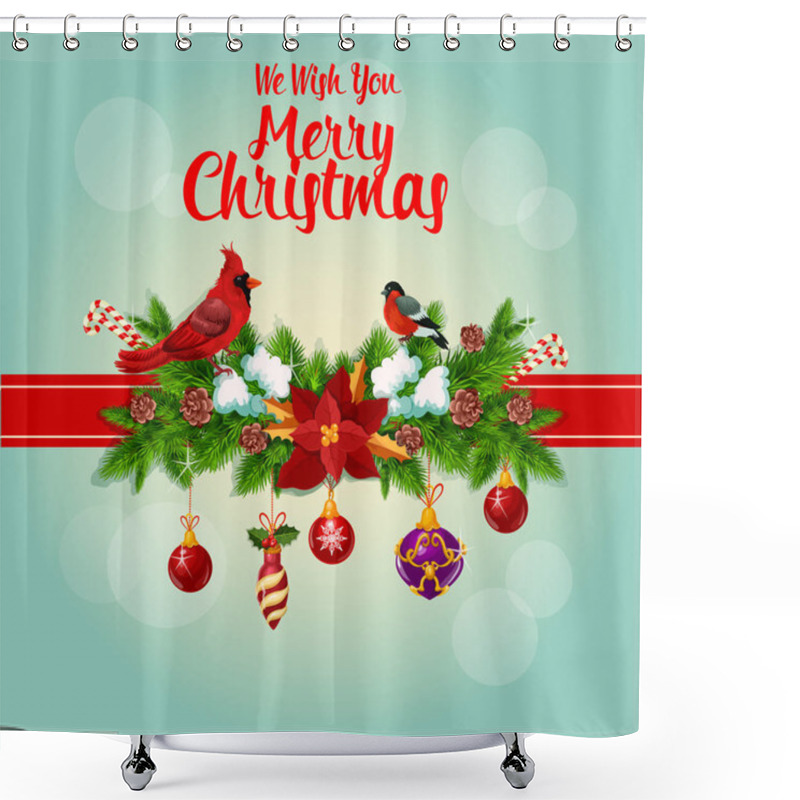 Personality  Merry Christmas Holly Garland And Cardinal Birds Shower Curtains