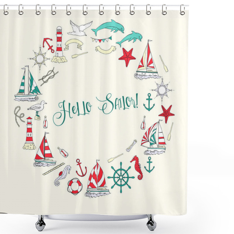 Personality  Nautical Background With Ships Shower Curtains