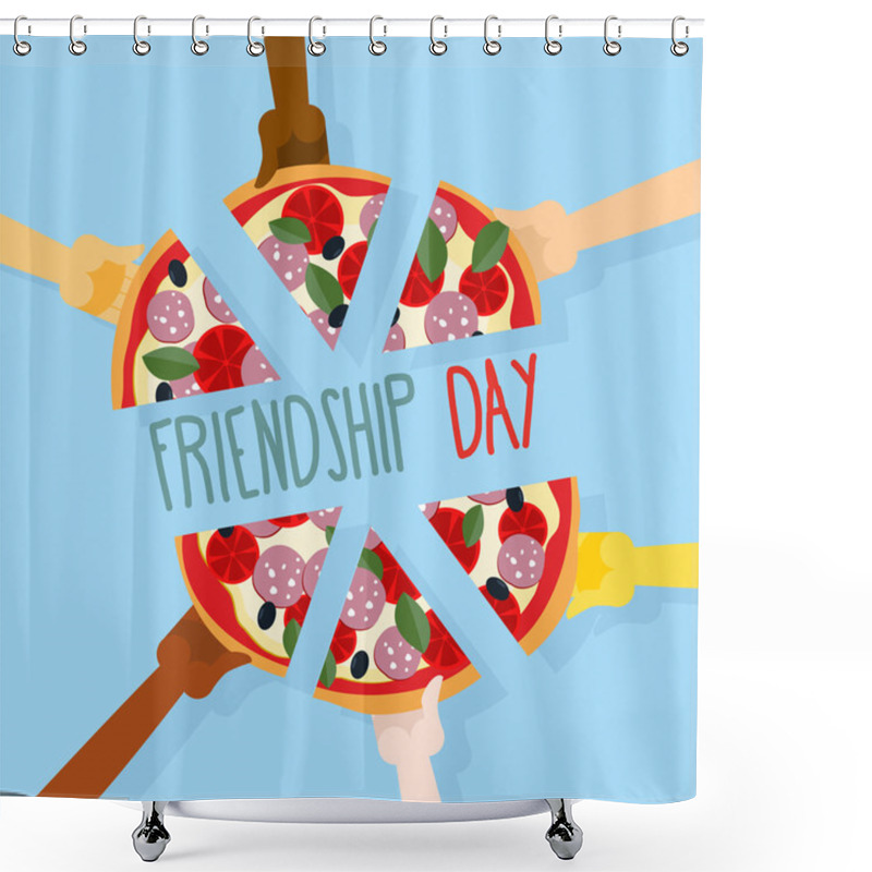 Personality  International Friendship Day. 30 July. Pizza Pieces For Friends. Shower Curtains