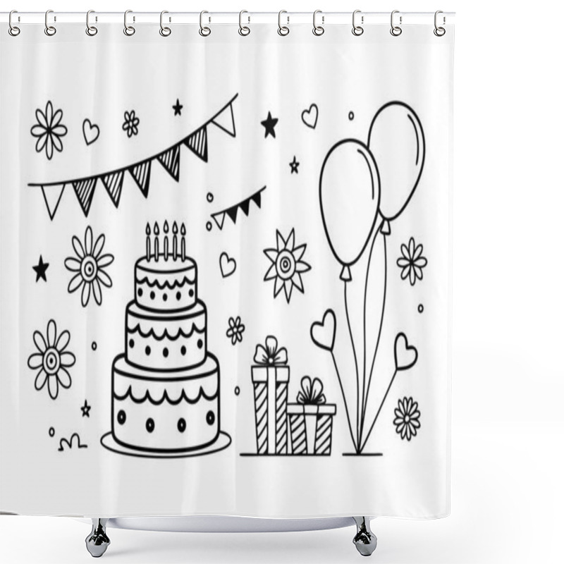 Personality  Cute Black And White Birthday Celebration Illustration Shower Curtains