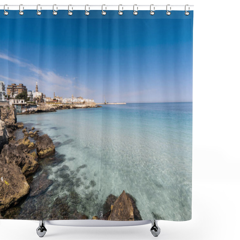 Personality  Panorama Of Monopoli In Metropolitan City Of Bari And Region Of Apulia (Puglia). On The Background The Cathedral Of The Madonna Della Madia Shower Curtains