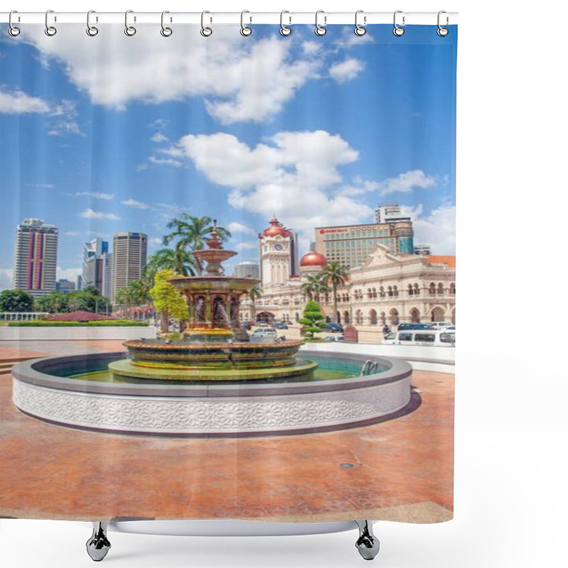 Personality  Historic Clock Tower And Fountain In Central Kuala Lumpur During Daytime Shower Curtains