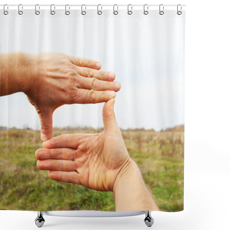 Personality  View At Field Through Hand Frame Shower Curtains