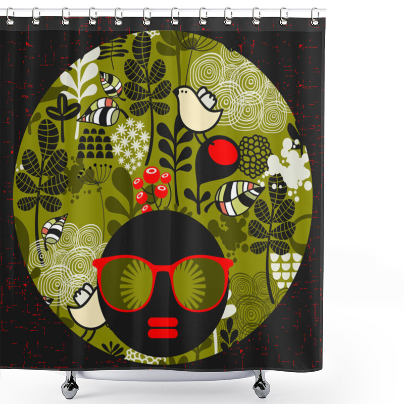 Personality  Black Head Woman With Strange  Her Hair. Shower Curtains