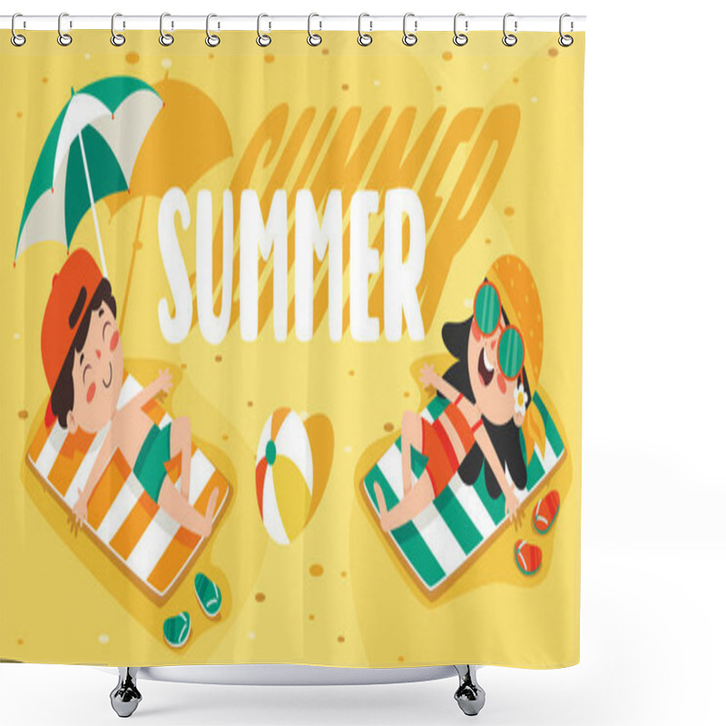 Personality  Flat Summer Banner With Cartoon Character Shower Curtains