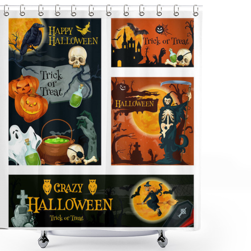 Personality  Halloween Holiday Trick Or Treat Night Banner Shower Curtains