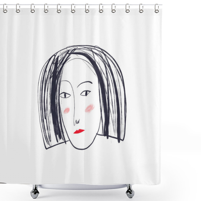 Personality  Girl Face. Hand Drawn Stylized Temting Contemporary Art. Boho Hipster Drawing Shower Curtains