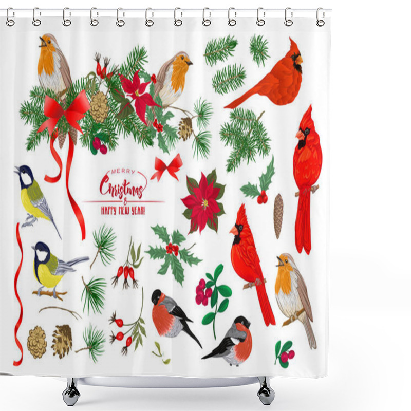 Personality  Birds And Christmas Wreath Set Shower Curtains