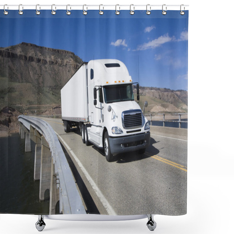 Personality  White Semi Driving The Bridge Shower Curtains