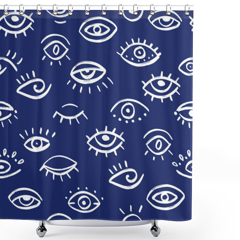 Personality  Seamless Pattern Of Hand Drawn Eyes. Doodle Vector Illustration With Various Eyes. Grunge Turkish Evil Eyes.  Shower Curtains