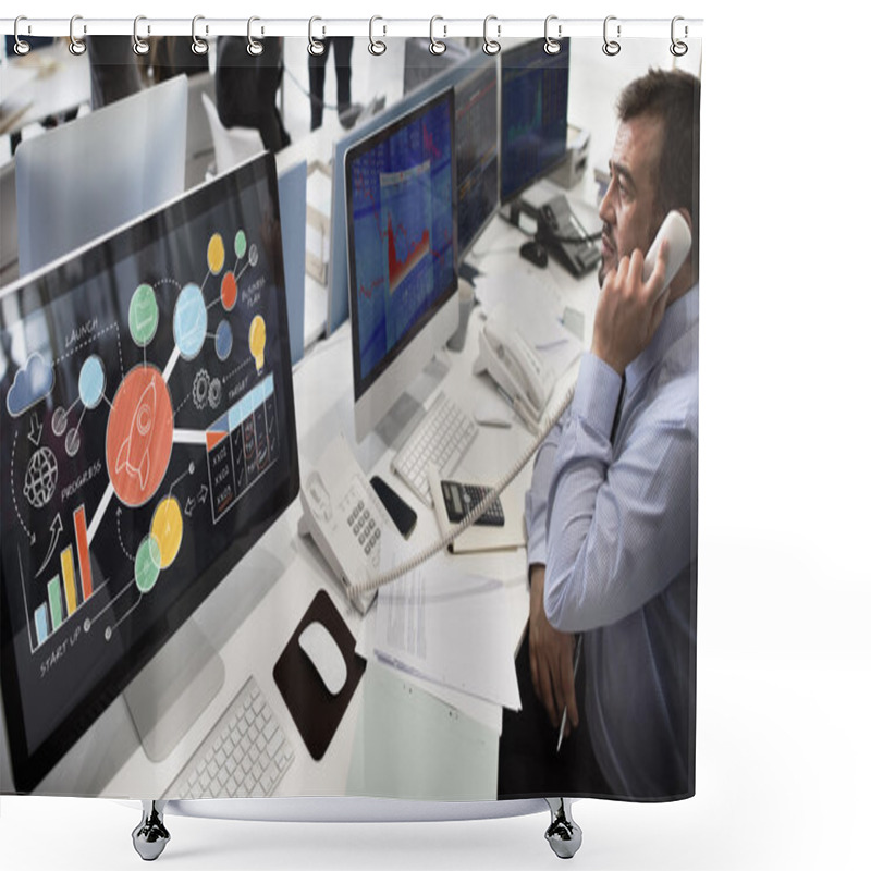 Personality  Businessman Working On Computer Shower Curtains