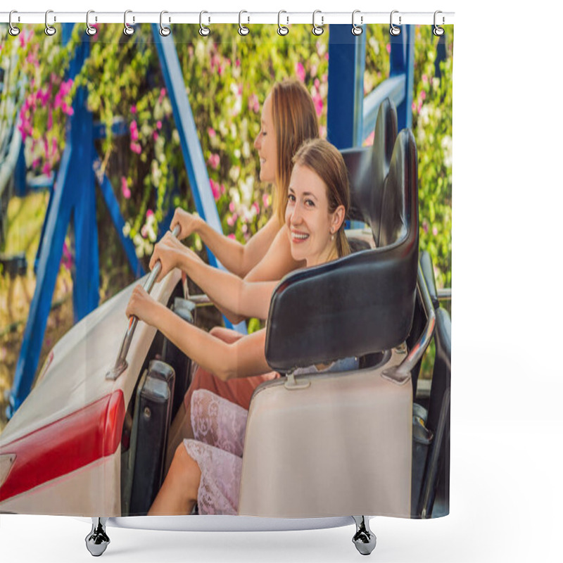 Personality  Happy Friends In Amusement Park On A Summer Day Shower Curtains