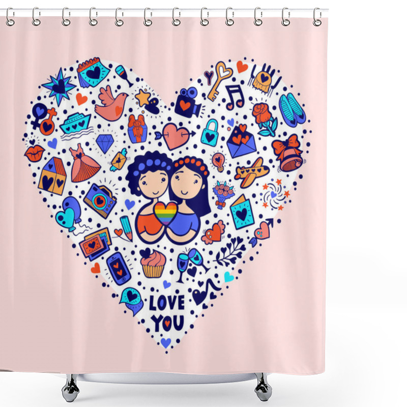 Personality  Lesbian Valentines Day Greeting Card Shower Curtains