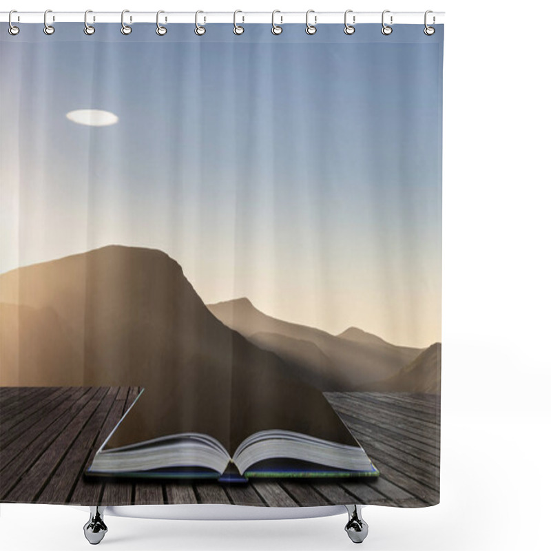 Personality  Stunning Landscape Image Of Sun Beams Lighting Up Small Area Of Mountain Side In Lake District Coming Out Of Pages Of Open Story Book Shower Curtains