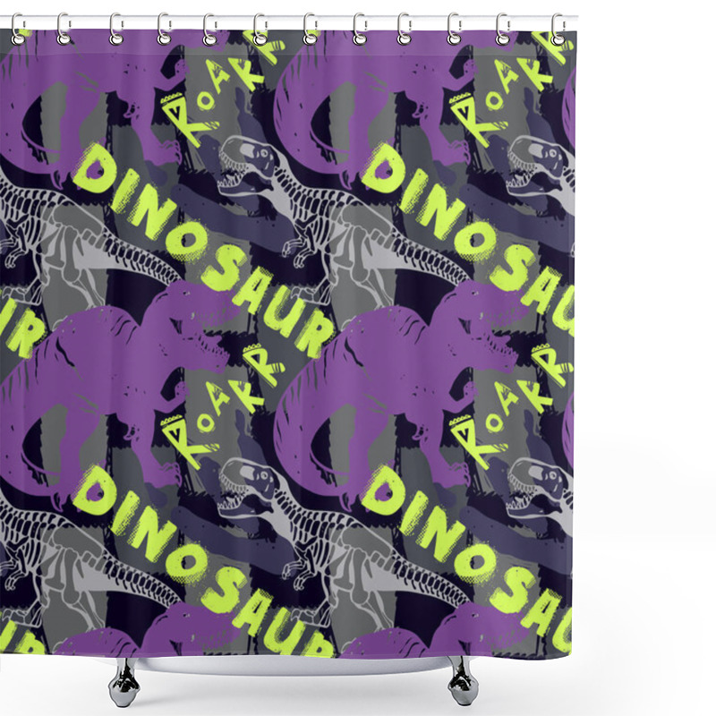 Personality  Abstract Seamless Vector Pattern For Girls, Boys, Clothes. Creative Background With Jurassic Period, Dinosaur Creative Funny Wallpaper For Textile And Fabric. Fashion Style. Colorful Bright Shower Curtains