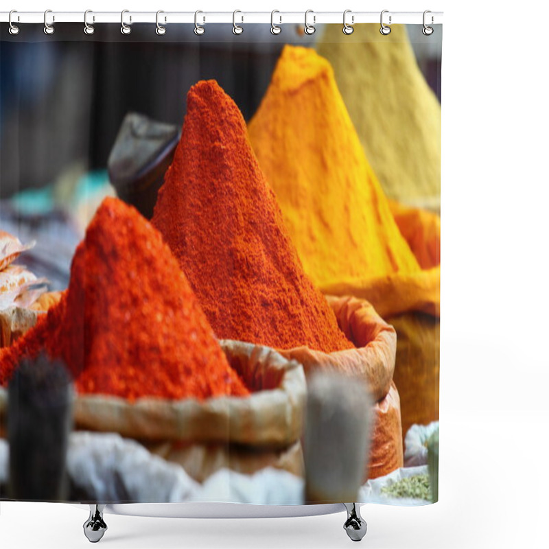 Personality  Traditional Spices Market In India. Shower Curtains