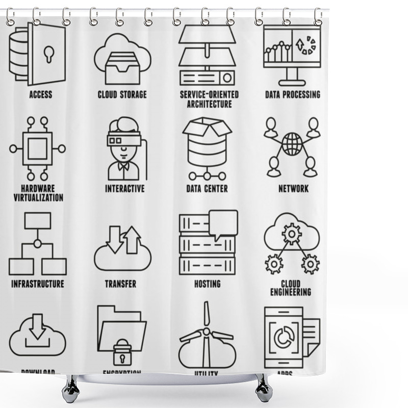 Personality  Set Of Vector Linear Cloud Computing Icons Shower Curtains