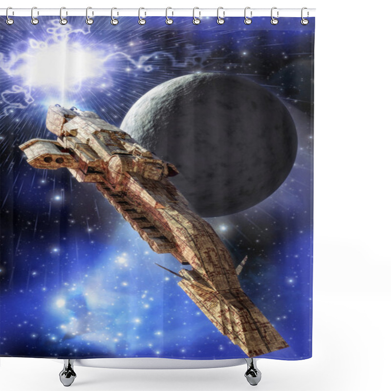 Personality  Spaceship And Moon Shower Curtains