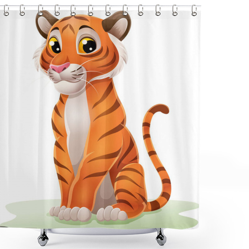 Personality  Vector Illustration Of Cartoon Funny Tiger Sitting In The Grass Shower Curtains