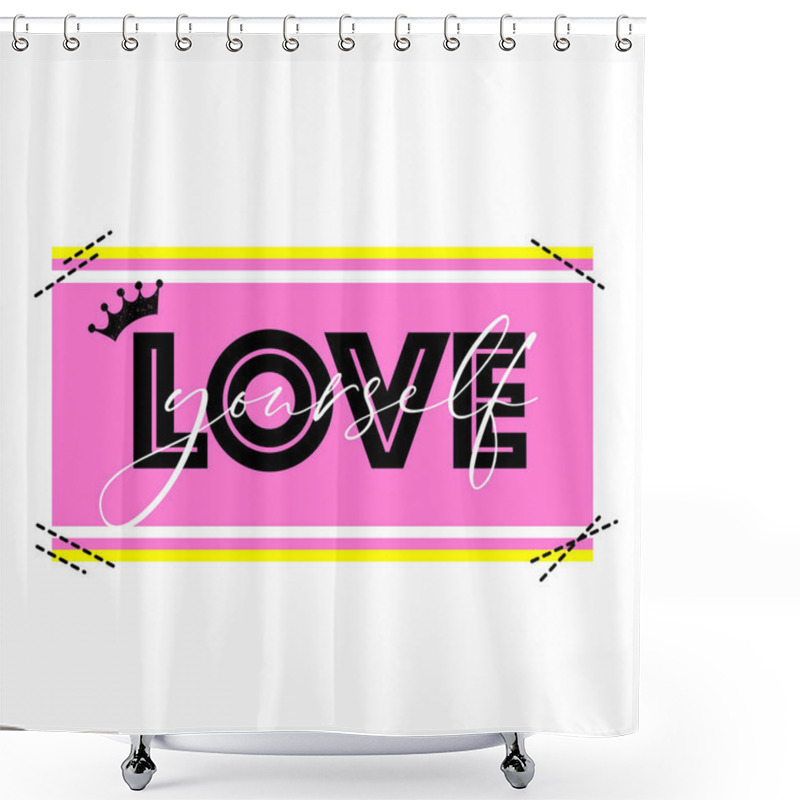 Personality  Love Phrase, T-shirt Slogan Print Design Isolated On White Background Shower Curtains