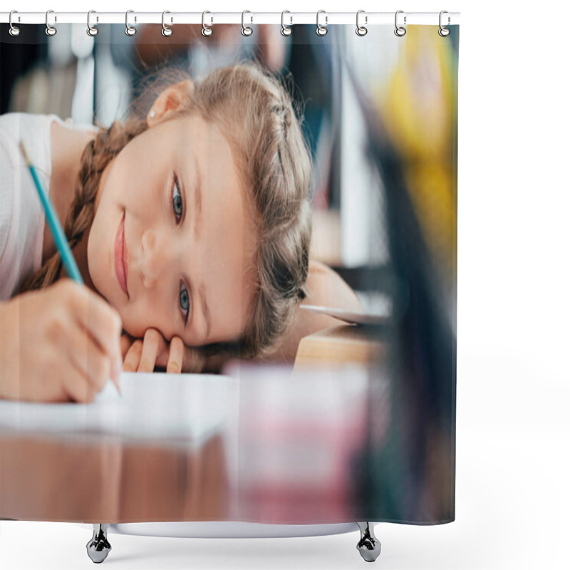 Personality  Little Girl Writing Homework Shower Curtains