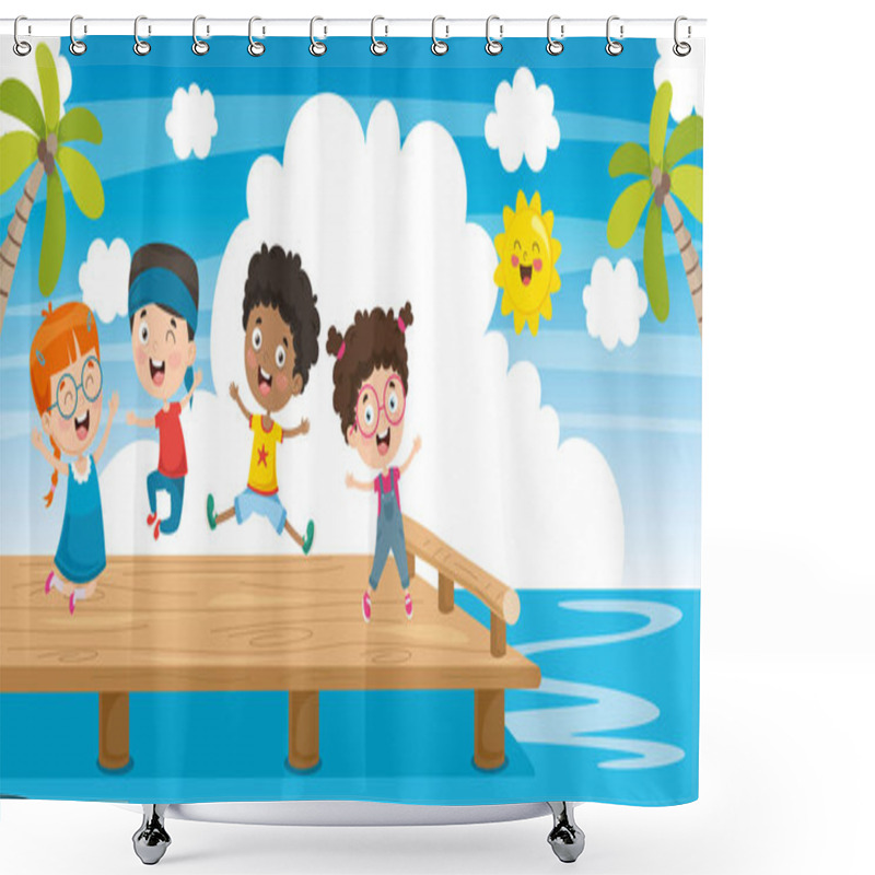 Personality  Vector Illustration Of Pier Shower Curtains